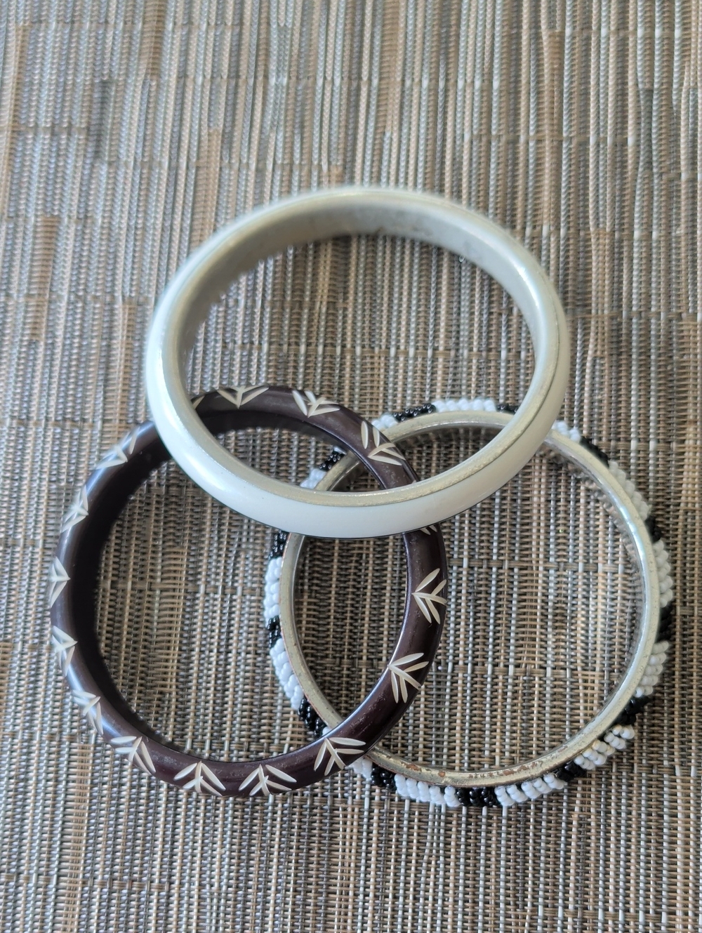 Set of Women's White and Brown/Black Decorative Bangles